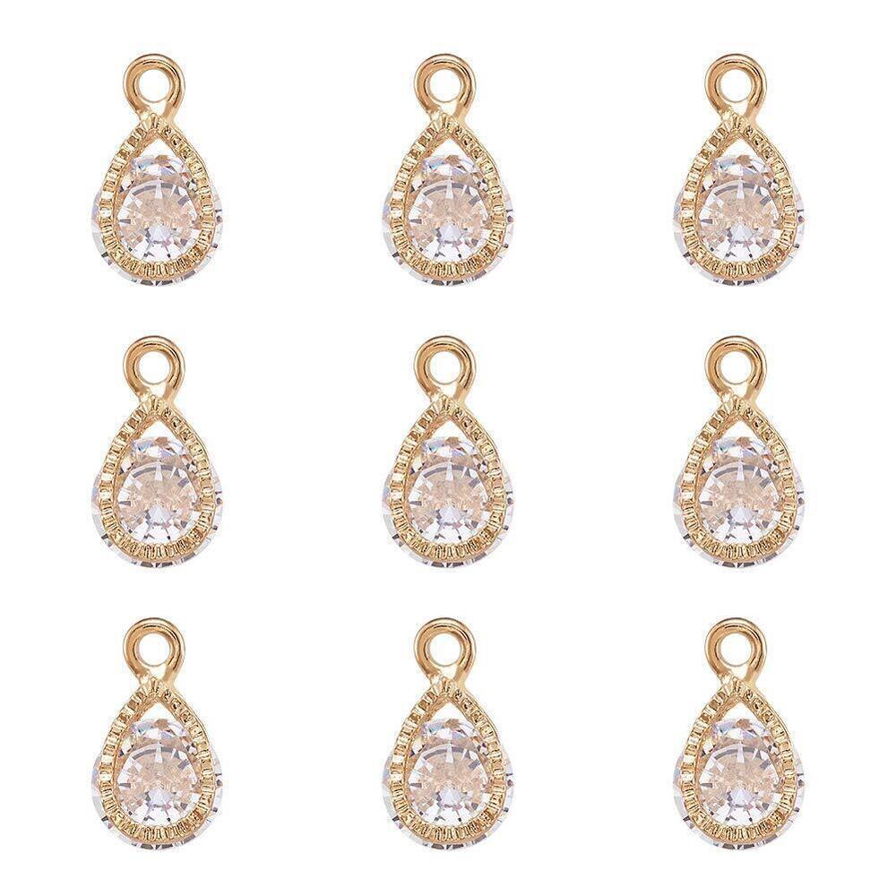 7698 Beadthoven 100pcs Cubic Zirconia Alloy Charms Drop Shaped KC Gold